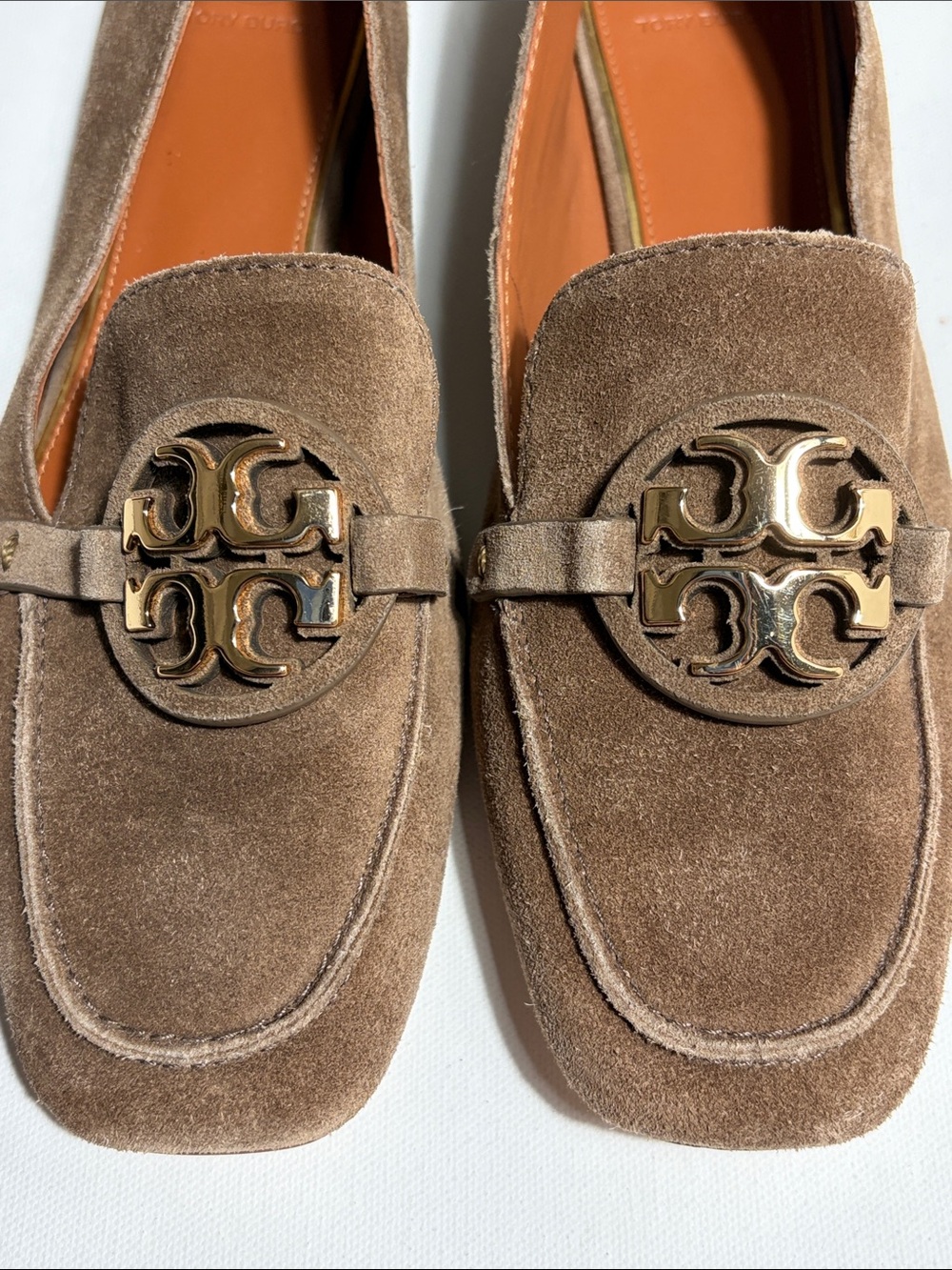 Tory Burch Suede Logo Loafers Brown Leather Sole Size 9 Classic - Picture 7 of 8
